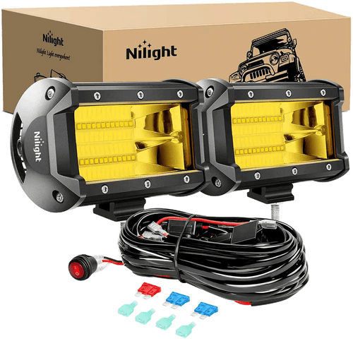 Nilight 5.2 Inch 72W 10800LM Yellow Flood Led Light Bar Kit (Pair) | 16AWG Wire 3Pin Switch