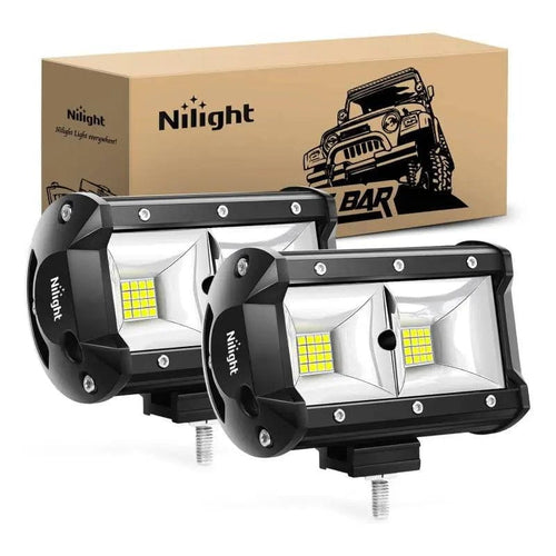 Nilight 5 Inch 96W 3600LM Quad Row Flood LED Light Bar (Pair)