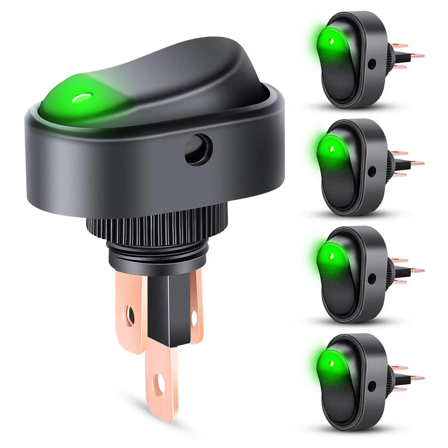 Nilight 5Pcs 12V 30A Round Toggle LED Switch with Green LED Indicator