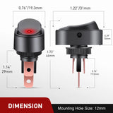 Nilight 5Pcs 12V 30A Round Toggle LED Switch with Red LED Indicator, view 2