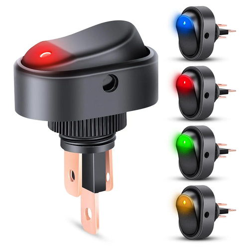 Nilight 5Pcs 12V 30A Round Toggle LED Switch with Red Yellow Blue Green LED Indicator