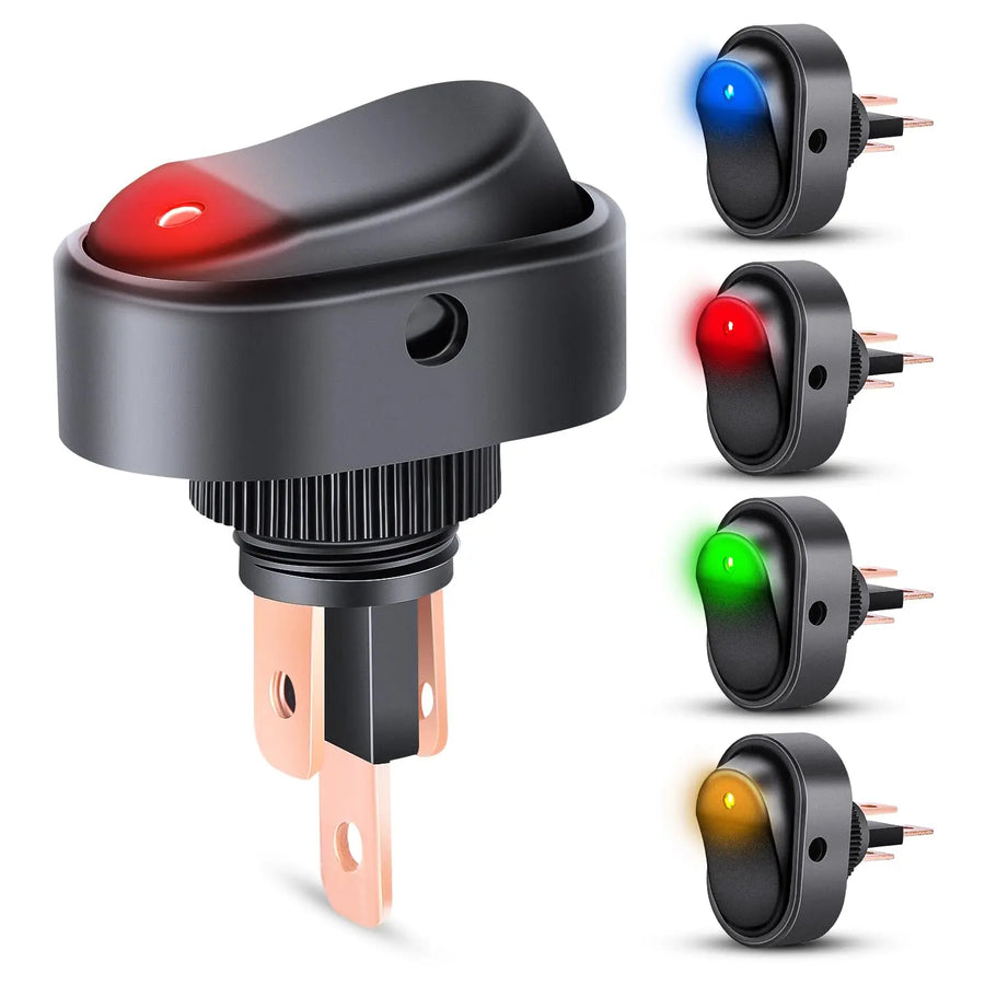 Nilight 5Pcs 12V 30A Round Toggle LED Switch with Red Yellow Blue Green LED Indicator