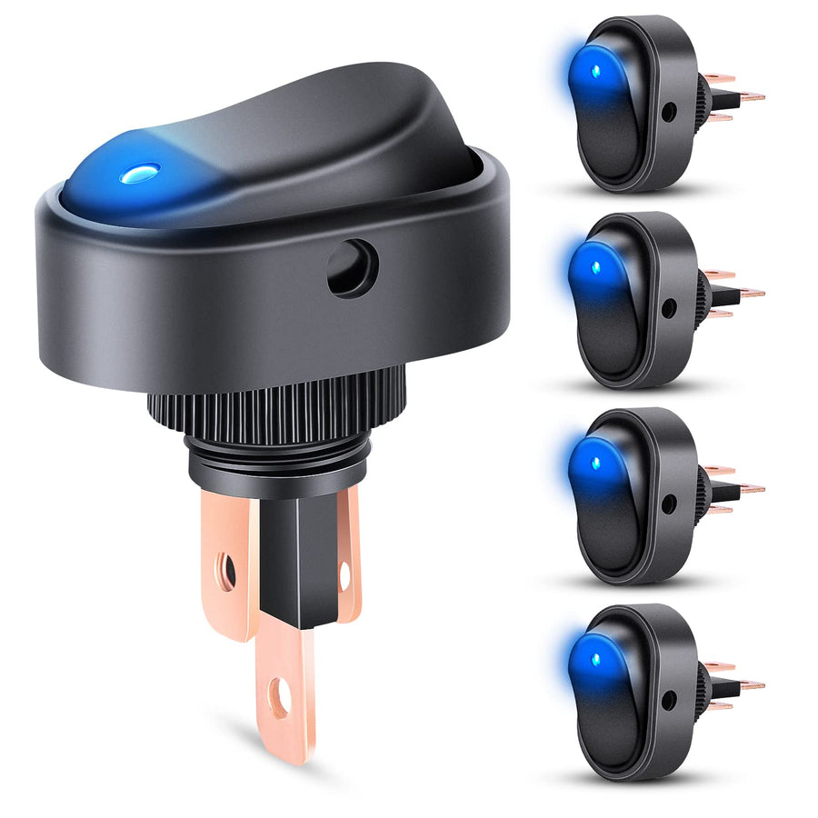 Nilight 5PCS LED Lighted Rocker Switch 12V Blue LED Illuminated ON Off Toggle 30A 3Pin SPST Oval Shaped 12mm Hole for Automotive Car Truck RV Motorcycles Marine Boats