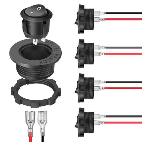 Nilight 5PCS ON Off Round SPST 20mm Mini 12 Volt DC 2 Pin Circle Toggle Switch with 160mm Wiring Harness