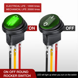Nilight 5Pcs Waterproof Round Rocker Toggle Green LED Switch 12V 20A 3 Pin ON Off SPST for Car Truck Boat Marine Automotive RV with Locked Terminal Wires, view 2