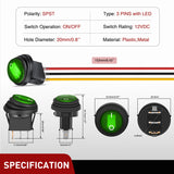 Nilight 5Pcs Waterproof Round Rocker Toggle Green LED Switch 12V 20A 3 Pin ON Off SPST for Car Truck Boat Marine Automotive RV with Locked Terminal Wires, view 3