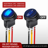 Nilight 5Pcs Waterproof Round Rocker Toggle Green Red Blue Yellow LED Switch 12V 20A 3 Pin ON Off SPST for Car Truck Boat Marine Automotive RV with Locked Terminal Wires, view 2