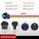 Nilight 5Pcs Waterproof Round Rocker Toggle Green Red Blue Yellow LED Switch 12V 20A 3 Pin ON Off SPST for Car Truck Boat Marine Automotive RV with Locked Terminal Wires, view 3