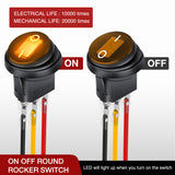 Nilight 5Pcs Waterproof Round Rocker Toggle Yellow LED Switch 12V 20A 3 Pin ON Off SPST for Car Truck Boat Marine Automotive RV with Locked Terminal Wires, view 2