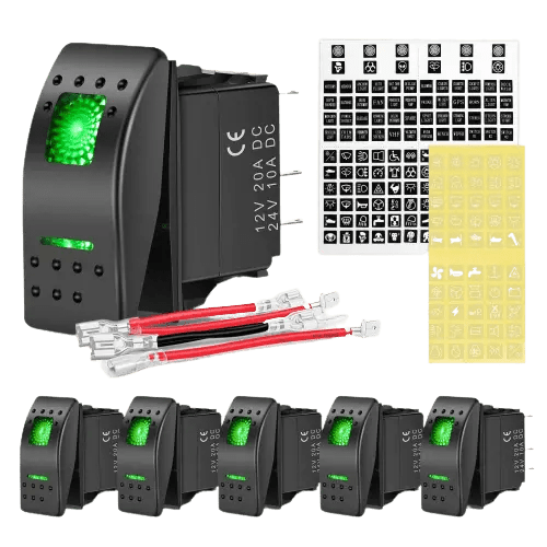 Nilight 6Pcs 5Pin SPST On/Off Rocker Switch Green