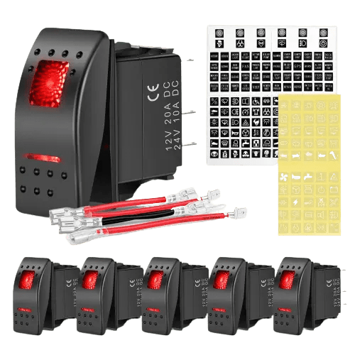 Nilight 6Pcs 5Pin SPST On/Off Rocker Switch Red