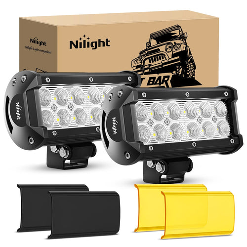 Nilight 6.5 Inch 36W 1260LM Double Row Flood Led Light Bars with Amber/Black Covers (Pair)