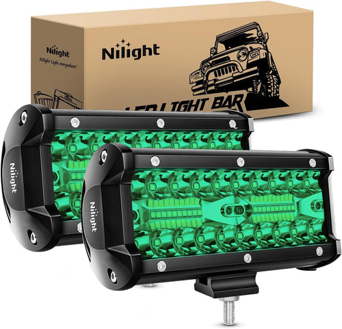 Nilight 6.5 Inch LED Light Pods Green Triple Row 2PCS 120W Flood Spot Combo Off Road Driving Fog Fishing Hunting Emergency Safety Signal Deck Trailer Lighting for UTV Pick-up Van Boat Tractor