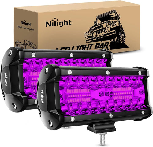 Nilight 6.5 Inch LED Light Pods Purple Triple Row 2PCS 120W Flood Spot Combo Off Road Driving Decoration Neon Hunting Lighting for UTV Pick-up Van Boat Tractor