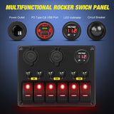 Nilight 6 Gang Rocker Switch Panel Waterproof Pre-Wired Aluminum Panels with PD Type C and USB Cigarette Lighter Socket Voltmeter 12V 24V ON Off Switches for Car Trucks Boats RVs Red, view 3