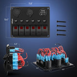 Nilight 6 Gang Rocker Switch Panel Waterproof Pre-Wired Aluminum Panels with PD Type C and USB Cigarette Lighter Socket Voltmeter 12V 24V ON Off Switches for Car Trucks Boats RVs Red, view 4
