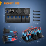 Nilight 6 Gang Rocker Switch Panel Waterproof Pre-Wired Aluminum Power Control Marine Panels with PD Type C and USB Cigarette Lighter Socket Voltmeter 12V 24V ON Off Switches for Car Trucks Boats RVs, view 2
