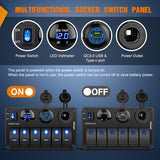 Nilight 6 Gang Rocker Switch Panel Waterproof Pre-Wired Aluminum Power Control Marine Panels with PD Type C and USB Cigarette Lighter Socket Voltmeter 12V 24V ON Off Switches for Car Trucks Boats RVs, view 4