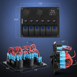 Nilight 6 Gang Toggle Rocker Switch Panel with Digital Voltmeter and Cigarette Socket Double USB Power Charger Adapter Overload Protection, view 2