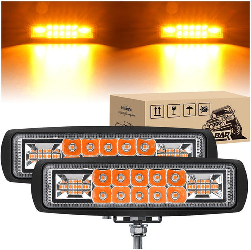 Nilight 6 Inch Amber LED Light Pods 2 PCS 60W Flood Spot Combo Beam Off Road Work Driving Fog Lighting for 12V 24V ATV UTV Pickup Truck Tractor Boat