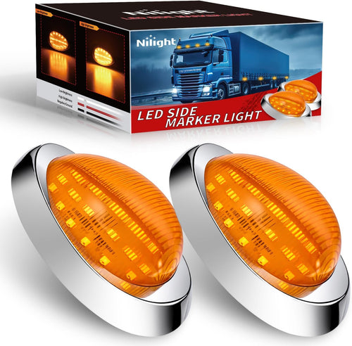 Nilight 6 Inch Amber Teardrop Side Marker Light,18 LED Turn Signal | Amber Lens Chrome Bezel IP67 Waterproof Surface Mount 2 Pack Fits Freightliner Century Columbia & Coronado Trucks Trailers