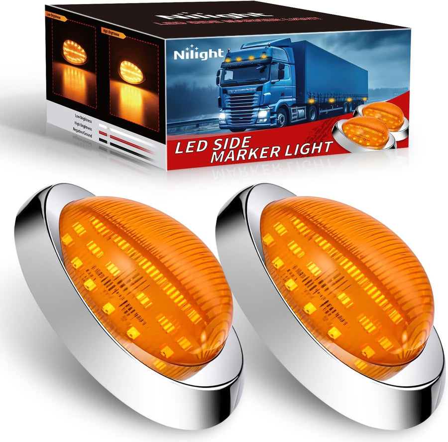 Nilight 6 Inch Amber Teardrop Side Marker Light,18 LED Turn Signal | Amber Lens Chrome Bezel IP67 Waterproof Surface Mount 2 Pack Fits Freightliner Century Columbia & Coronado Trucks Trailers