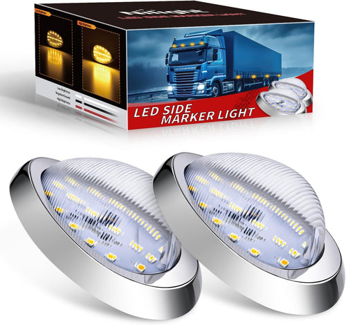Nilight 6 Inch Amber Teardrop Side Marker Light,18 LED Turn Signal | Clear Lens Chrome Bezel IP67 Waterproof Surface Mount 2 Pack Fits Freightliner Century Columbia & Coronado Trucks Trailers