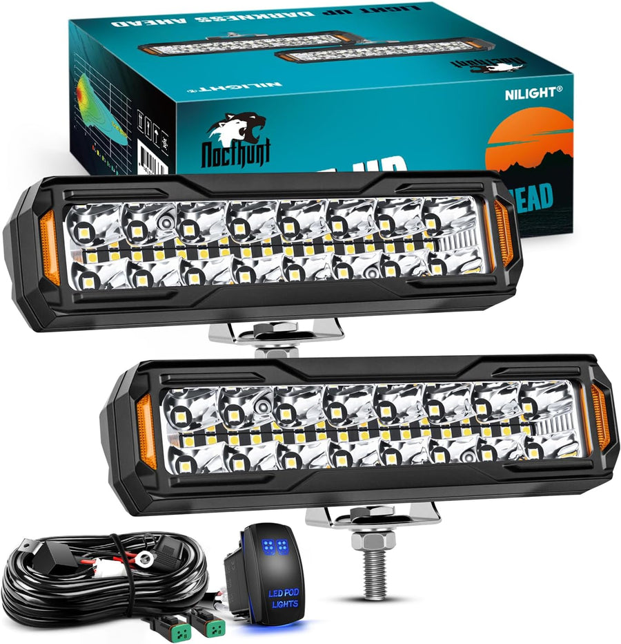Nilight 6 Inch LED Light Bar 2PCS 50W Spot Flood Combo Lamps | Off Road Driving Work Fog Lights IP67 Waterproof with 18AWG Rocker Switch Wiring Harness Kit for Truck Pickup SUV ATV UTV