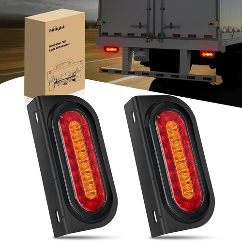 Nilight 6 Inch Oval Trailer Tail Light 2 PCS Red Brake Stop Amber Left Right Turn Signals Lights with Flush Mount Grommets Plugs Mounting Brackets for RV Truck Luggage Rack