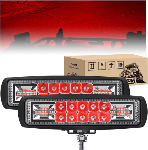 Nilight 6 Inch Red LED Light Pods 2 PCS 60W Flood Spot Combo Beam Off Road Driving Fog Fishing Hunting Emergency Safety Signal Trailer Lighting for 12V 24V ATV UTV Pickup Truck Tractor Boat