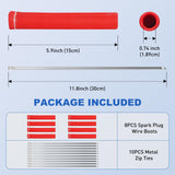 Nilight 6 Inch Spark Plug Wire Heat Shield Sleeve 8PCS Red | 3002°F Boot Protector with 10 Metal Zip Ties, Replacement for LS1 LS2 SBC BBC 350 454 Car Truck, view 2