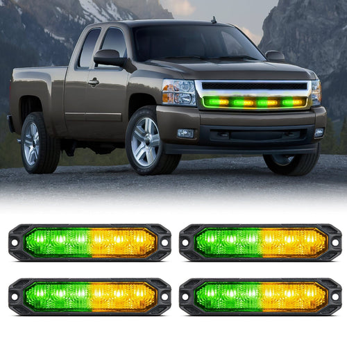 Nilight 6LED Amber Green Surface Mount Flashing Emergency Strobe lights 4 PCS