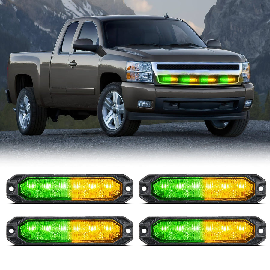 Nilight 6LED Amber Green Surface Mount Flashing Emergency Strobe lights 4 PCS