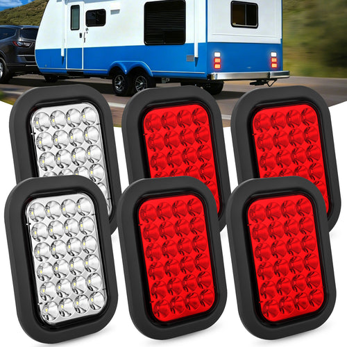 Nilight 6 Pcs 5 X 3 Inch 24 Led Red & White Rectangular Trailer Tail Light