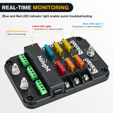Nilight 6 Way Fuse Relay Block with Acc Control Negative Bus 12V Blade Holder ATC/ATO Box Label Stickers Waterproof Cover Panel for Automotive Cars Motorcycle RVs Vans, view 3