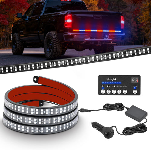 Nilight 60 Inch Emergency Strobe Light Strips with Controller Red Blue | 384LED Flashing Warning Hazard Safety for Rear Window Tailgate on Truck Trailer Construction Plow Pickup Tow SUV Vehicles