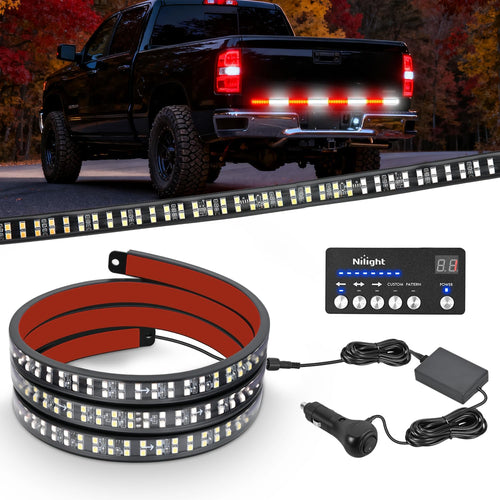 Nilight 60 Inch Emergency Strobe Light Strips with Controller Red White | 384LED Flashing Warning Hazard Safety for Rear Window Tailgate on Truck Trailer Construction Plow Pickup Tow SUV Vehicles