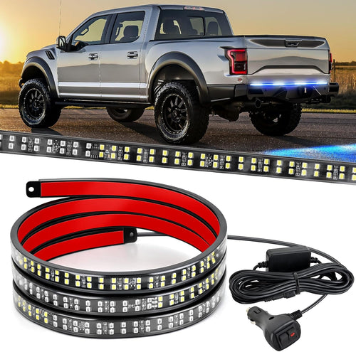 Nilight 60 Inch Truck Tailgate Strobe Light Strip Tail Emergency Bar Rear Window Warning Lamp Ultra-Bright Double Row 360 LED for Pickup Trailers Construction Vehicles Car SUV, Blue White