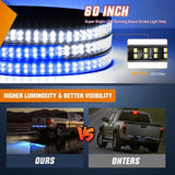 Nilight 60 Inch Truck Tailgate Strobe Light Strip Tail Emergency Bar Rear Window Warning Lamp Ultra-Bright Double Row 360 LED for Pickup Trailers Construction Vehicles Car SUV, Blue White, view 3