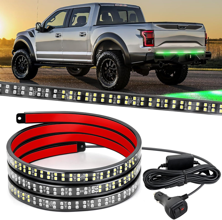 Nilight 60 Inch Truck Tailgate Strobe Light Strip Tail Emergency Bar Rear Window Warning Lamp Ultra-Bright Double Row 360 LED for Pickup Trailers Construction Vehicles Car SUV, Green White