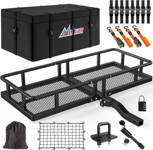 Nilight 60 Inch x 24 Inchx 7.87 Inch Folding Carrier Fits 2-Inch Receiver 500 Lbs Capacity Bag Net Ratchet Straps Lock Stabilizer for SUV Pickup RV Van