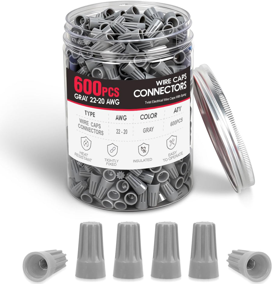 Nilight 600PCS Gray Wire Connectors Kit 22-20 AWG Electric Wire Caps Insulating Insert Twist Electrical Wire Terminal with Spring for Connect Electrical Wiring Automotive Car Truck Boats Marine