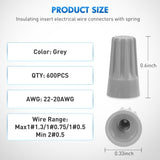 Nilight 600PCS Gray Wire Connectors Kit 22-20 AWG Electric Wire Caps Insulating Insert Twist Electrical Wire Terminal with Spring for Connect Electrical Wiring Automotive Car Truck Boats Marine, view 2