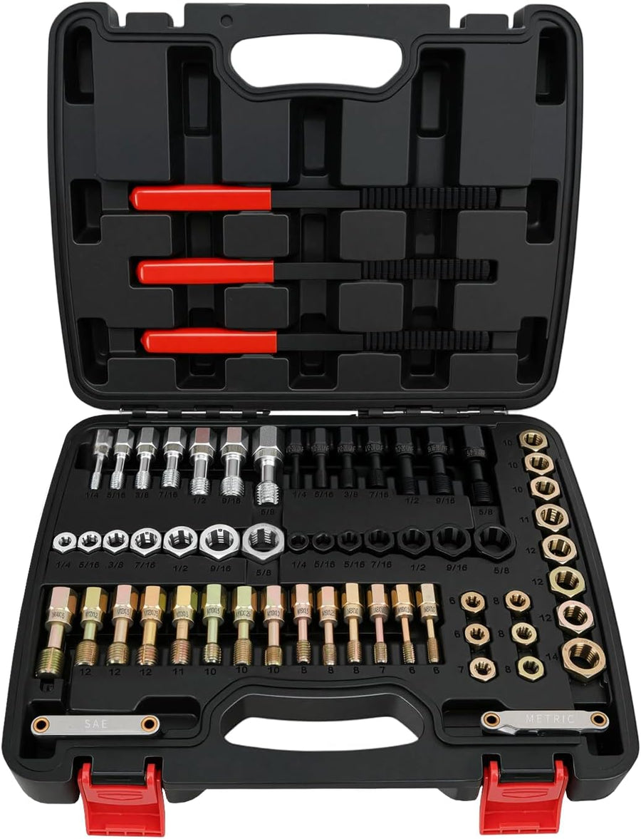 Nilight 61PCS Thread Chaser Set SAE Metric Universal UNC UNF Sizes | Master Thread Repair Kit with Case 28 Taps 28 Dies 3 Files 2 Gauges Automotive Tool for Mechanic Auto Shop Home Garage Repair