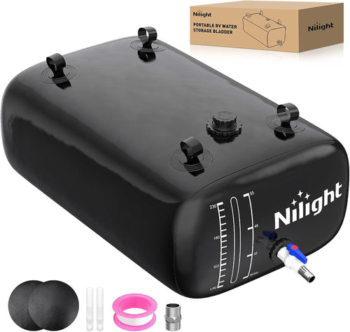 Nilight 63Gal/240L Water Storage Bladder RV Potable Water Bladder Tank Camping 1000D PVC Foldable Collapsible Water Storage Containers for Truck Bed Carrier Garden Irrigation Emergency Water Use Black