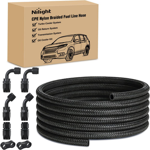 Nilight 6AN 10FT CPE Fuel Hose Kit with 8PCS AN6 Fittings&Hose Separators | CPE Nylon Stainless Steel Braided Oil Gas Diesel Fuel Hose End Fitting Kit for Transmission Oil Cooler Vacuum Lines