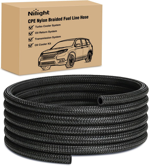Nilight 6AN 10FT CPE Nylon Stainless Steel Braided Fuel Line Hose Only | High Pressure Oil Gas Diesel Tube for Transmission Oil Cooler Vacuum Lines