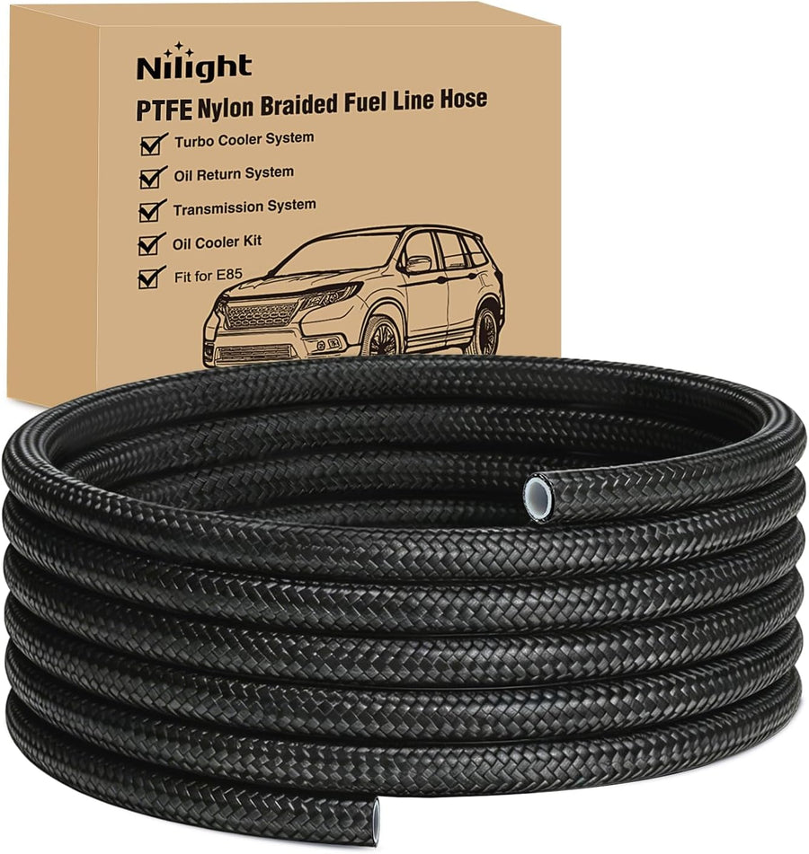 Nilight 6AN 10FT PTFE Stainless Steel Braided Fuel Line Hose Only | Compatible with E85 PTFE Teflon EFI Fuel Line Universal for LS Engines & Automotive Racing Applications