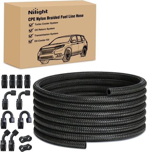 Nilight 6AN 20FT CPE Fuel Hose Kit with 12PCS AN6 Fittings&Hose Separators | CPE Nylon Stainless Steel Braided Oil Gas Diesel Fuel Hose End Fitting Kit for Transmission Oil Cooler Vacuum Lines