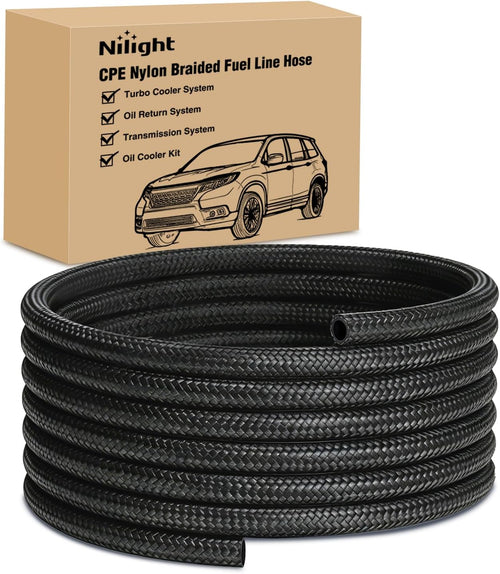 Nilight 6AN 20FT CPE Nylon Stainless Steel Braided Fuel Line Hose Only | High Pressure Oil Gas Diesel Tube for Transmission Oil Cooler Vacuum Lines